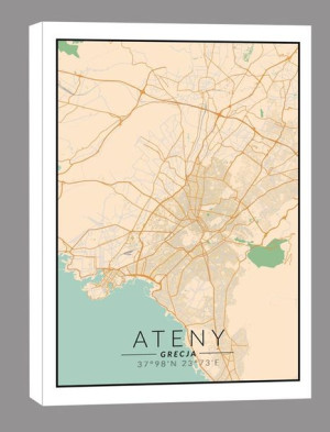 Ateny mapa kolorowa - obraz na płótnie 60x90 cm