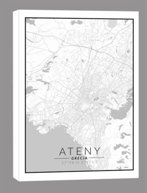 Ateny mapa czarno biała - obraz na płótnie 40x50 cm