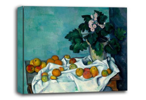 Still Life with Apples and a Pot of Primroses, Paul Cézanne - obraz na płót