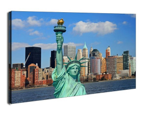 Nowy Jork - Statua Wolności Manhattan Skyline - obraz na płótnie 70x50 cm