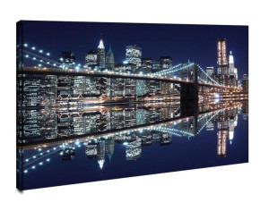 New York Brooklyn Bridge night - obraz na płótnie 80x60 cm
