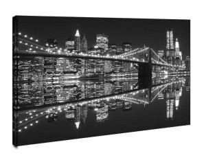New York Brooklyn Bridge night BW - obraz na płótnie 40x30 cm
