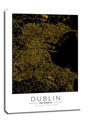 Dublin złota mapa - obraz na płótnie 70x100 cm