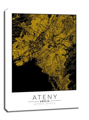 Ateny złota mapa - obraz na płótnie 40x60 cm