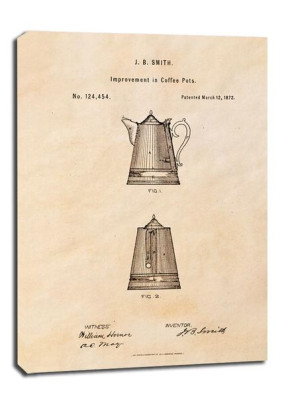 Patent Dzbanek na Kawę Projekt z 1872 - obraz na płótnie 90x120 cm