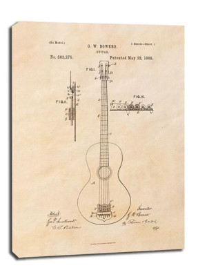 Patent GW Bowers Gitara Projekt z 1888, sepia - obraz na płótnie 61x91,5 cm