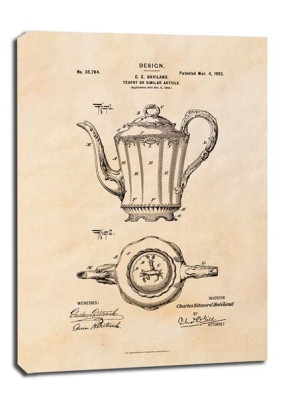 Patent Haviland Dzbanek na herbatę Projekt z 1902, sepia - obraz na płótnie