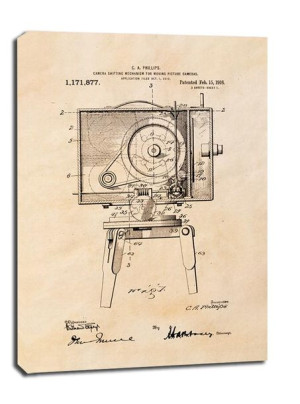 Patent Kamera Filmowa Projekt z 1916, sepia - obraz na płótnie 90x120 cm