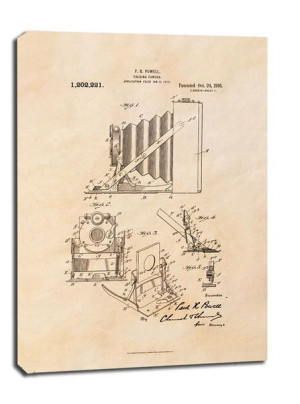 Patent Kamera Składana Projekt z 1916, sepia - obraz na płótnie 61x91,5 cm