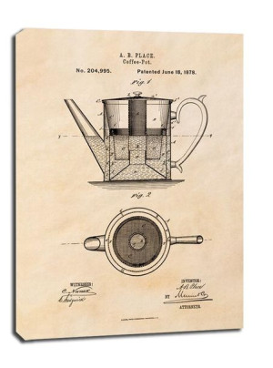 Patent Kawiarka Projekt z1878, sepia - obraz na płótnie 61x91,5 cm