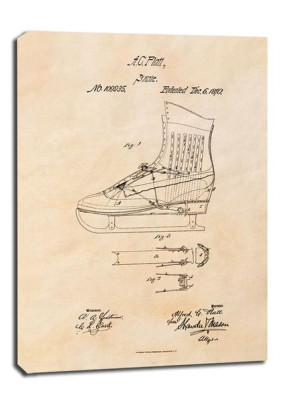 Patent Łyżwy Projekt z 1870, sepia - obraz na płótnie 40x60 cm