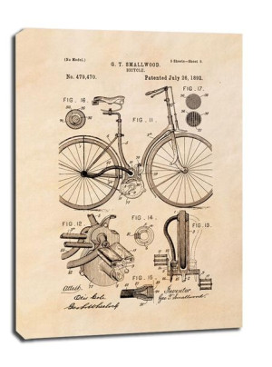 Patent Mechanizm Rowerowy Projekt z 1892, sepia - obraz na płótnie 40x60 cm