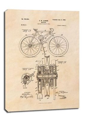 Patent Mechanizm Rowerowy Projekt z 1902, sepia - obraz na płótnie 40x50 cm