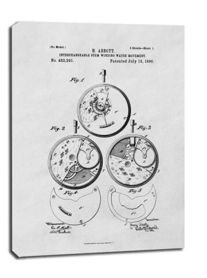 Patent Zegarek Nakręcany Projekt z 1890 - obraz na płótnie 50x70 cm