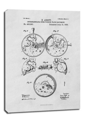 Patent Zegarek Nakręcany II Projekt z 1890 - obraz na płótnie 90x120 cm