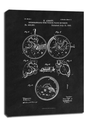 Patent Zegarek Nakręcany II Projekt z 1890, black - obraz na płótnie 30x40