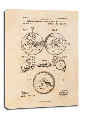 Patent Zegarek Nakręcany II Projekt z 1890, sepia - obraz na płótnie 60x80