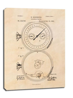 Patent Zegarek z Kalendarzem Projekt z 1889, sepia - obraz na płótnie 40x50
