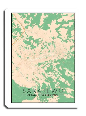 Sarajewo mapa kolorowa - obraz na płótnie 70x100 cm