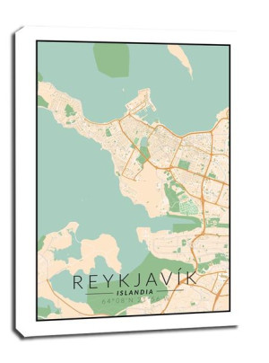 Reykjavik mapa kolorowa - obraz na płótnie 40x60 cm