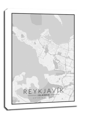 Reykjavik mapa czarno biała - obraz na płótnie 30x40 cm