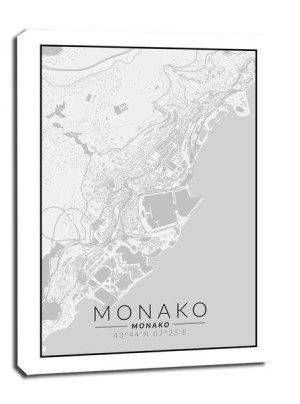 Monako mapa czarno biała - obraz na płótnie 40x60 cm