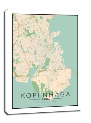 Kopenhaga mapa kolorowa - obraz na płótnie 61x91,5 cm