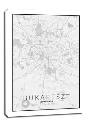 Bukareszt mapa czarno biała - obraz na płótnie 70x100 cm