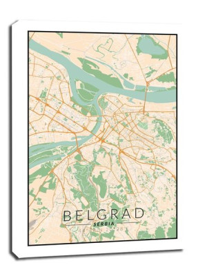 Belgrad mapa kolorowa - obraz na płótnie 90x120 cm