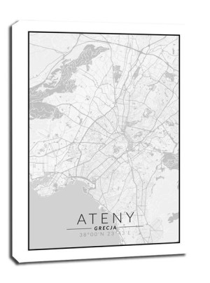 Ateny mapa czarno biała - obraz na płótnie 50x70 cm