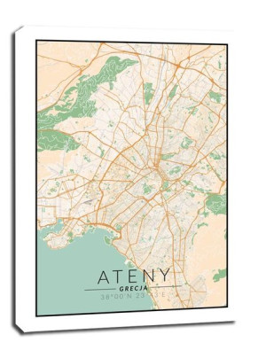 Ateny mapa kolorowa - obraz na płótnie 40x60 cm
