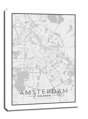 Amsterdam mapa czarno biała - obraz na płótnie 50x70 cm