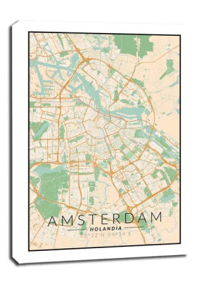 Amsterdam mapa kolorowa - obraz na płótnie 60x80 cm