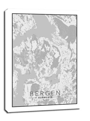 Bergen mapa czarno biała - obraz na płótnie 50x70 cm