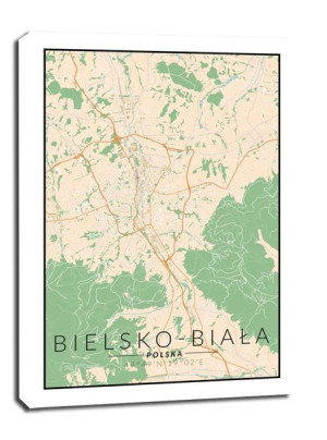 Bielsko Biała mapa kolorowa - obraz na płótnie 90x120 cm