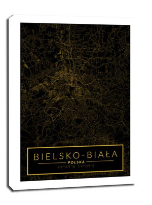 Bielsko Biała mapa złota - obraz na płótnie 61x91,5 cm
