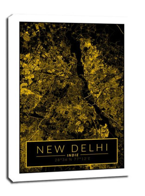 Delhi mapa złota - obraz na płótnie 90x120 cm
