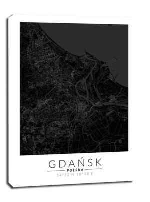 Gdańsk mapa czarna - obraz na płótnie 70x100 cm