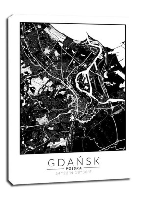 Gdańsk mapa invert - obraz na płótnie 40x50 cm