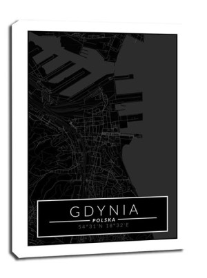 Gdynia mapa dark - obraz na płótnie 40x60 cm
