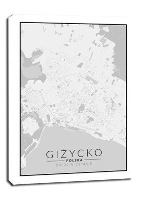 Giżycko mapa czarno biała - obraz na płótnie 61x91,5 cm