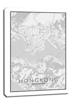 Hongkong mapa czarno biała - obraz na płótnie 50x70 cm