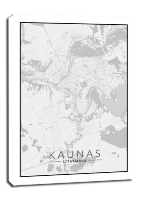 Kaunas mapa czarno biała - obraz na płótnie 60x80 cm