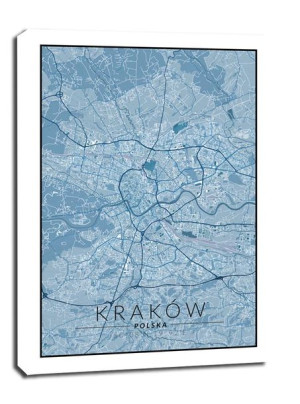 Kraków mapa niebieska - obraz na płótnie 30x40 cm