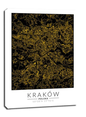 Kraków mapa złota - obraz na płótnie 40x60 cm