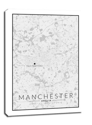 Manchester, OldTrafford mapa czarno biała - obraz na płótnie 61x91,5 cm