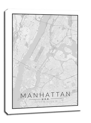 Manhattan mapa czarno biała - obraz na płótnie 20x30 cm