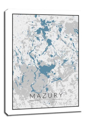 Mazury mapa czarno biało niebieska - obraz na płótnie 40x50 cm
