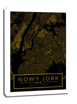 Nowy Jork mapa złota - obraz na płótnie 90x120 cm