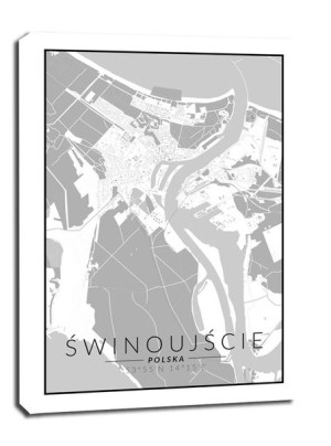 Świnoujście mapa czarno biała - obraz na płótnie 50x70 cm